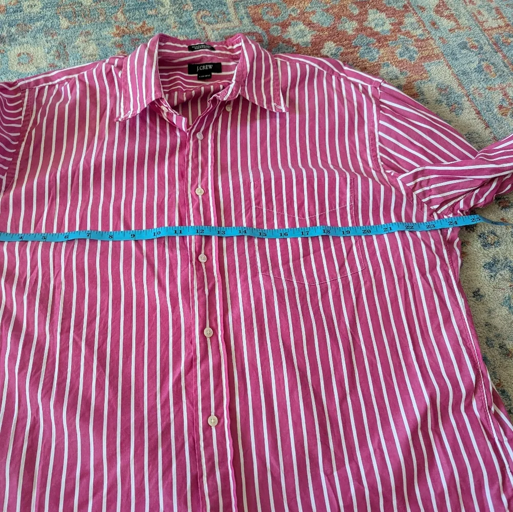 Y2K Vtg J.Crew Men's Large Pink Stripe Cotton Long Sleeve Button Down Shirt 130